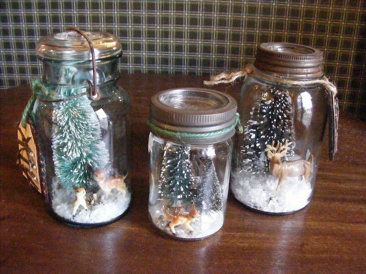 q i love these mason jar snow globes what should i charge, christmas decorations, seasonal holiday decor, Three vintage mason jar snow globes