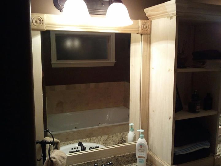 i used this idea and revamped my large bathroom mirror this weekend here are my, bathroom ideas, woodworking projects, Left Vanity