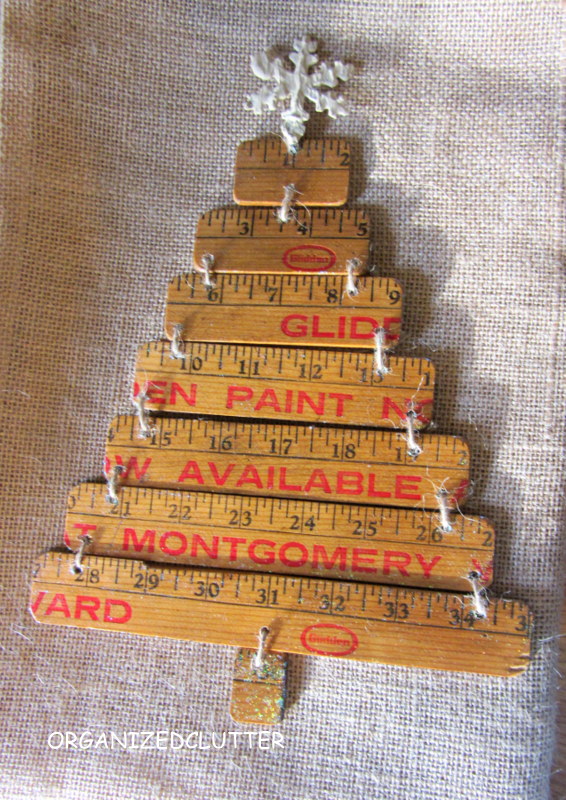 yardstick christmas tree, christmas decorations, crafts, repurposing upcycling, seasonal holiday decor, I sanded the edges rounded the corners and stained the pieces I also added a sparkle glaze I used jute to join the yardstick pieces