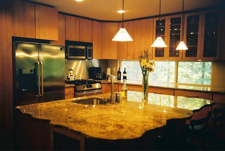counter bathed with light, home improvement, kitchen backsplash, kitchen design, The horizontal windows provided the cross breezes the client wanted capitalizing on a wonderful forestry view while bathing the counters with light