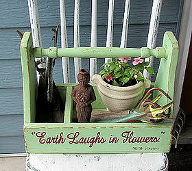 take a seat outside, gardening, outdoor furniture, outdoor living, painted furniture, Or maybe a fun caddy with vintage garden tools