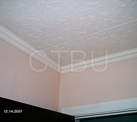 diy styrofoam ceiling tile over water stained popcorn ceiling, Guest Bedroom After S 09 Butterfly imprint Styrofoam tile