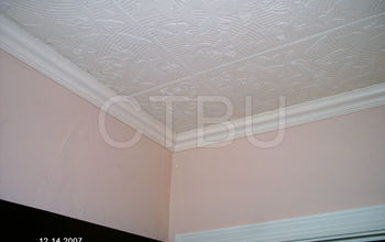 DIY STYROFOAM CEILING TILE OVER WATER STAINED POPCORN CEILING