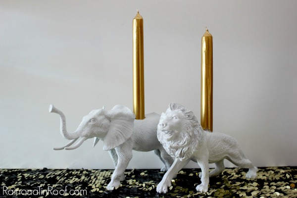 diy animal candleholders, crafts, Plastic toy animals White Spray Paint Drill Candleholders