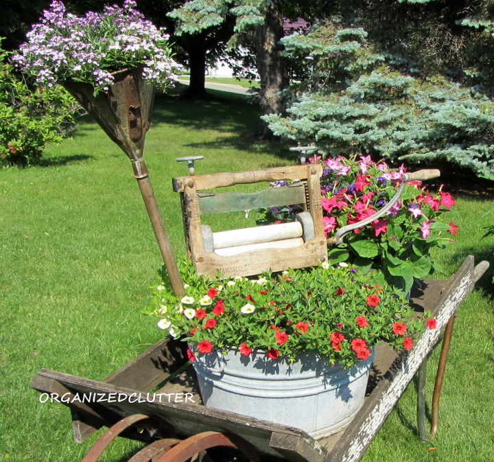 laundry themed chippy wheelbarrow, gardening, outdoor living, repurposing upcycling, The wheelbarrow is parked in my front yard