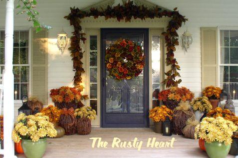 fall front porch, curb appeal, seasonal holiday decor, wreaths