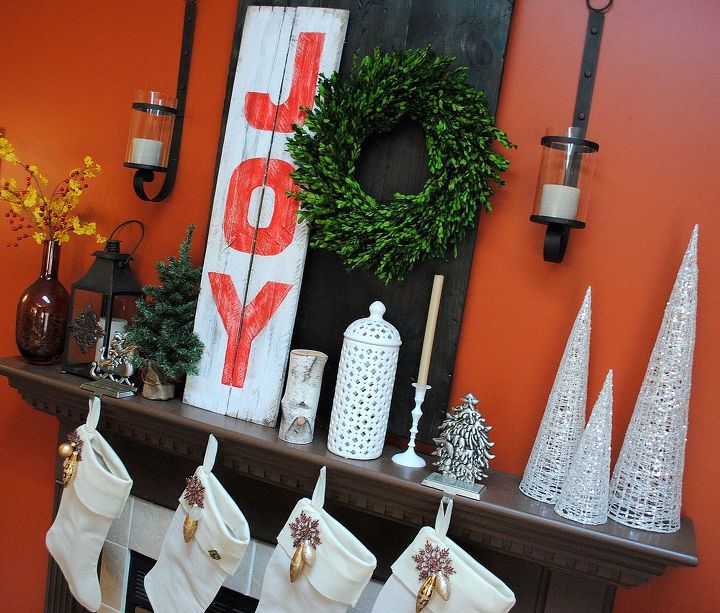 joyful christmas mantel, christmas decorations, crafts, seasonal holiday decor