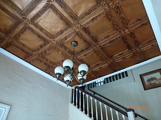 entry way foyer ceiling makeover, foyer, tiling, wall decor, Entry Way Foyer Ceiling After Pic PVC Decorative Ceiling Tile 304 in Antique Copper used in this project