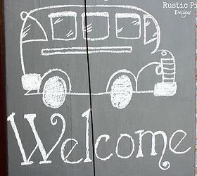 ironing board chalkboard welcome sign, chalkboard paint, crafts, repurposing upcycling, seasonal holiday decor, I copied a bus from some clip art I found