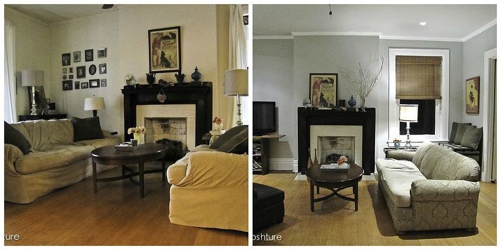 360 reforma da sala de estar, lado a lado antes e depois mobiliado