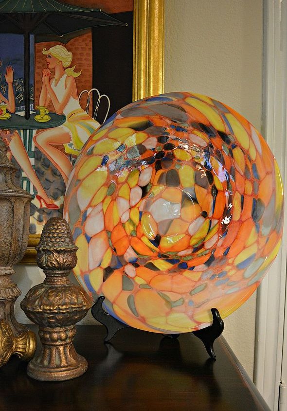 decorating with blown glass finials and a painting, home decor, painting, Glass blown platter