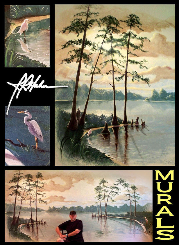 living room lake mural, home decor, painting, Wall Mural Cypress Cove James R Hahn Productions