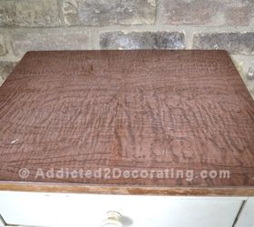 cover ugly laminate with real wood veneer, home decor, kitchen cabinets, painted furniture, The original laminate top which even had a seam right down the middle