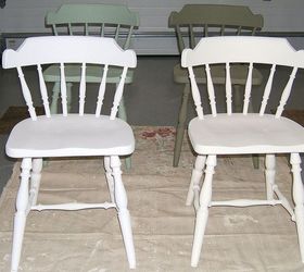 color washing chairs with chalk paint, chalk paint, painted furniture, I purchased these vintage maple chairs They were already primed and had to be sanded It wasn t necessary to prime and sand because I used chalk type paint