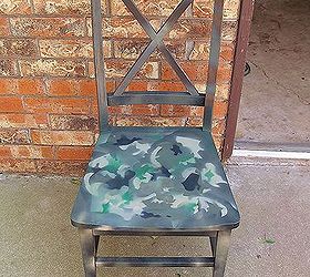 my chair repurpose and upcycle sickness, painted furniture, After made someone a pretty nice camo chair