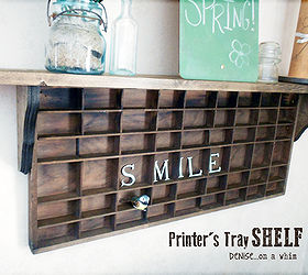 new shelf from a printer s tray, repurposing upcycling, shelving ideas, This shelf was made with only 2 corbels a 6 board cut to size and a vintage printer s tray