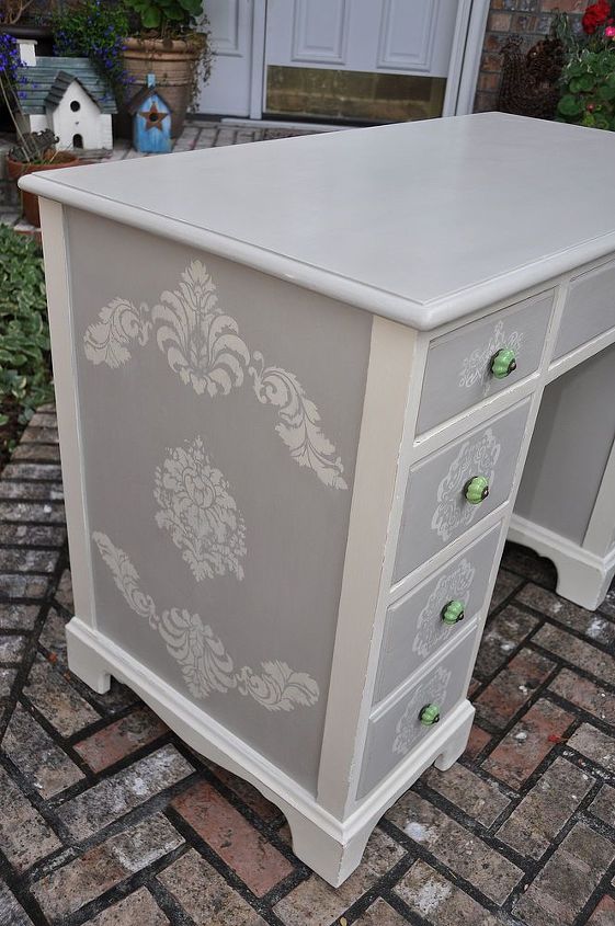 flashback to the 90 s desk revamp, painted furniture, I just love the green knobs