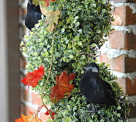 decorating with the dollar tree, christmas decorations, halloween decorations, seasonal holiday d cor, wreaths, Dollar Tree ravens and Dollar Tree 5ft fall garland Add to existing decor for fun fall decorations
