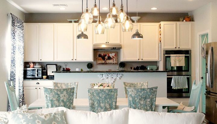 a brightened up dining area, home decor, shabby chic, The same color pallet flows from each area in different styles