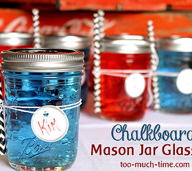 chalkboard mason jar glasses, chalkboard paint, crafts, mason jars, patriotic decor ideas, repurposing upcycling