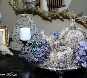 southern home fall tour, seasonal holiday d cor, wreaths, Vintage silver from my mom creates this vignette with dried hydrangeas from our garden