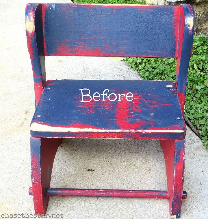 kid s stool upcycle vintage baseball style, painted furniture, Before the makeover