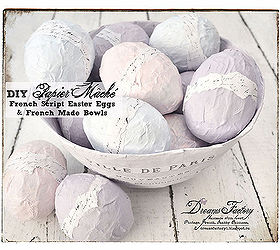 diy papier m ch french script easter eggs french made bowls, crafts, easter decorations, seasonal holiday decor