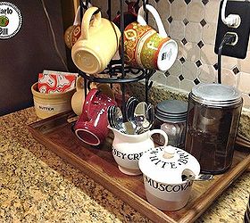 our new coffee and cooking stations, home decor, kitchen design, A wooden tray from Williams Sonoma brought this station together nicely
