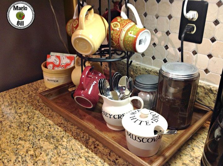 our new coffee and cooking stations, home decor, kitchen design, A wooden tray from Williams Sonoma brought this station together nicely