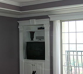 adding tray ceiling to living area, diy, electrical, lighting, living room ideas, paint colors, Corner of tray ceiling