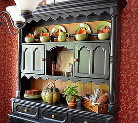 fall ification, seasonal holiday decor, The hutch in the kitchen now looks appropriate for the season
