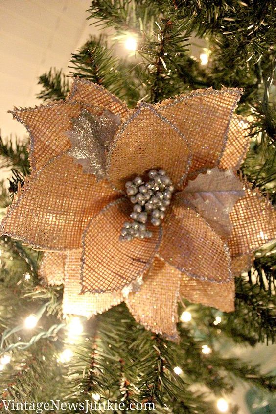 how to make a burlap flower christmas ornament video tutorial, crafts, decoupage, seasonal holiday decor, DIY Burlap Flower Christmas Ornament