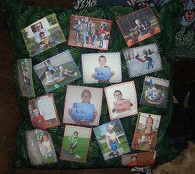 picture pillows, crafts, I sewed pictures on with contrasting thread and fancy stitch patterns