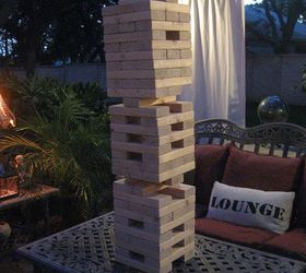 giant yard jenga game, diy, woodworking projects, We played a game at night and it was really fun