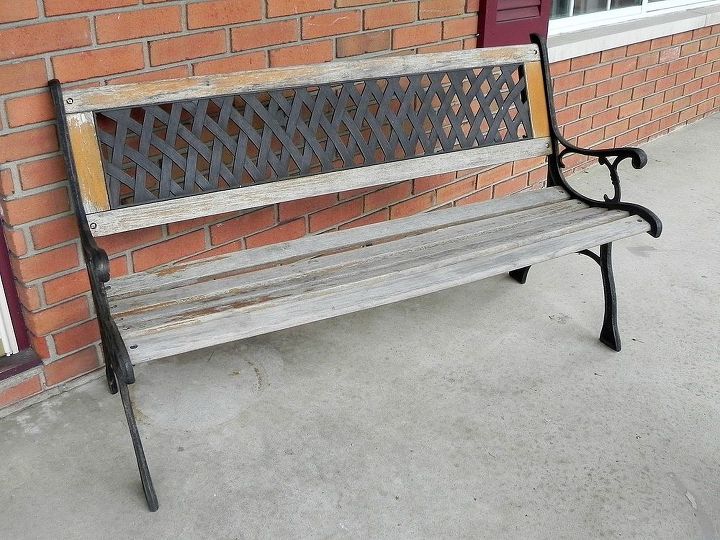 restoring an outdoor bench with colored stain, outdoor furniture, painted furniture, The bench was in bad shape before hand