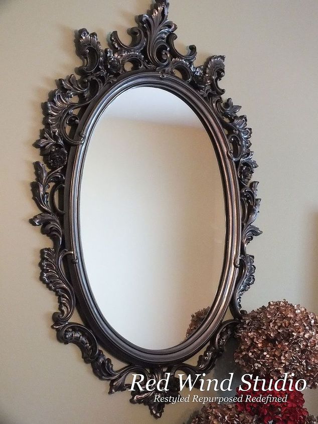 mirror mirror adding a little pizazz to a room in your home, chalk paint, foyer, home decor, living room ideas, painting, The main thing you need to remember when painting these frames is cleaning them first Most of these frames have been hanging around for years and dirt grime and oils have accumulated on them Take the mirror out of the frame if at all possible and give the frame a good cleaning with TSP and rinse thoroughly Depending on the paint you are using a primer may be needed The rim paint as used on the above frame needed to be primed first Both the primer and rim paints came in a spray can I hung the frame in my workshop with all the windows open and a fan going I also made sure to be wearing goggles and a mask Not all paints have the same instructions for 2nd coats so make sure to read the instructions fully Have really good lighting and spray the piece from all angles to maximize coverage After I it was fully painted I allowed it to dry for a full 48 hours before handling it just to be on the safe side If you don t have the space to do this type of painting the next example may be more up your alley