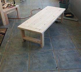 diy outdoor living space, home decor, outdoor furniture, outdoor living, MY impromptu coffee table No plans for this one Just the extra wood I had left over