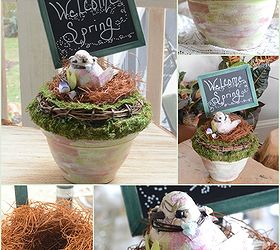 spring welcome for michaels hometalk pinterest party, chalkboard paint, crafts, easter decorations, seasonal holiday decor, wreaths, Are you ready for spring Aged terra cotta moss and a little chalk board sign come together easily to make this cute Spring Welcome
