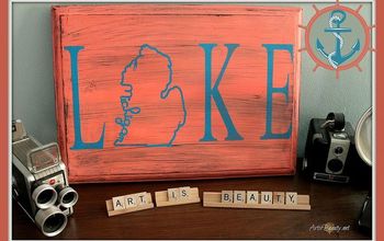 Old Rescued Table Top Turned "Great Lake Michigan" Sign