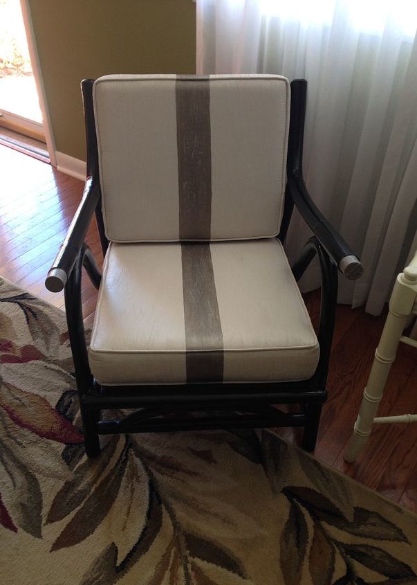 goodwill chair makeover, painted furniture, I used metallic leafing paint for the stripe and ends of the arms