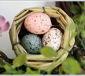 easter wreath, crafts, easter decorations, seasonal holiday decor, wreaths, I purchased little nests and added speckled eggs with hot glue