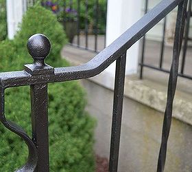 how to update and refinish old iron rails, diy, home maintenance repairs, how to, painting, stairs, Close up of rust and peeling paint free rail