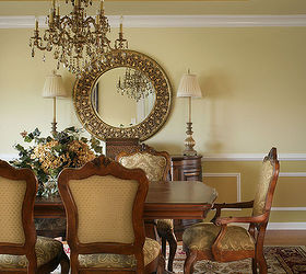 gold traditional dining room, dining room ideas, home decor, Formal dining room in different shades of gold with burgundy accents and window treatments echoes history It is influenced by the deep rooted Italian cooking and entertaining traditions of the owners