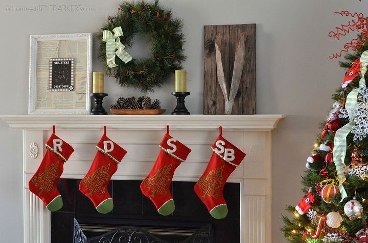 holiday home tour, christmas decorations, seasonal holiday decor, wreaths, Mantel with Stockings and wreath
