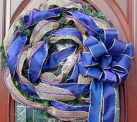 purple gold mesh ribbon wreath, crafts, seasonal holiday decor, wreaths