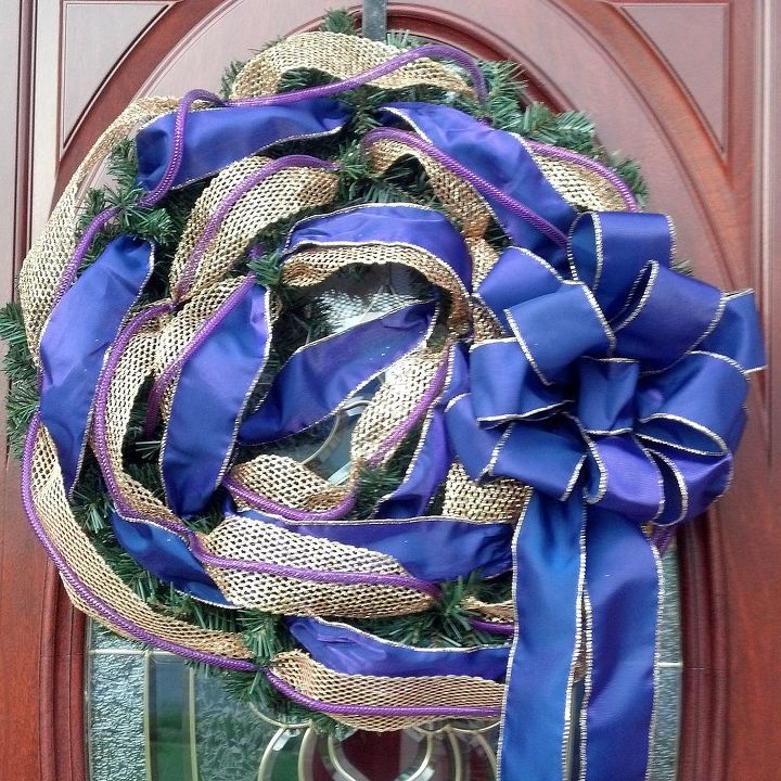 purple gold mesh ribbon wreath, crafts, seasonal holiday decor, wreaths