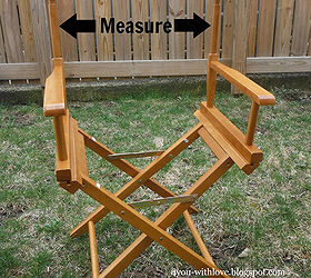 diy director s chair canvas, outdoor furniture, outdoor living, painted furniture, Measure the back and seat of the chair to determine the size your fabric pieces will need to be