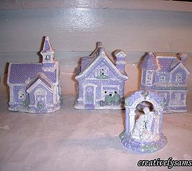 shabby chic lilac village, christmas decorations, crafts, decoupage, painting, seasonal holiday decor, shabby chic, Glittered pieces finished