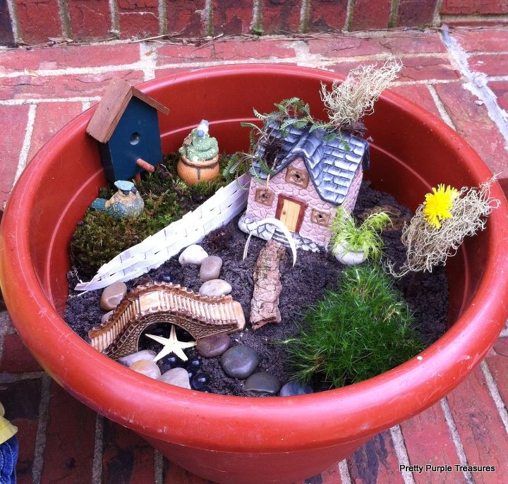 fairy garden with my kids and thrift store junk, crafts, gardening