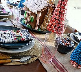 candy land christmas tablescape, christmas decorations, crafts, seasonal holiday decor, Syrofoam trees are hot glued with candy to add to the feel